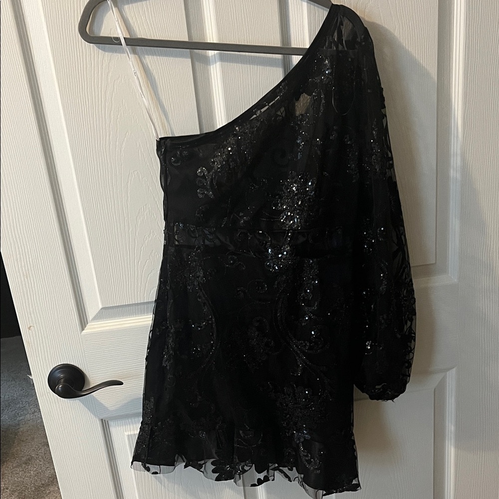 Lulu's Black Sequin Mesh Dress